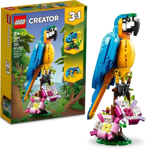 Creator 3 in 1 Exotic Parrot Building Toy Set, Transforms to 3 Different Anim...