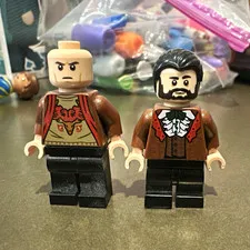 LEGO Minifigures Lot of 2 Male Minifigures Black Legs Brown Torsos Black Hair