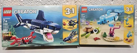 Lot of 2 LEGO CREATOR Sets Dolphin and Turtle 31128 & Deep Sea Creatures 31088
