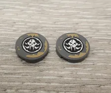 Lego 4150pb164 Dark Bluish Gray Tile Round 2 x 2 with Dark Tan Spatters Lot Of 2