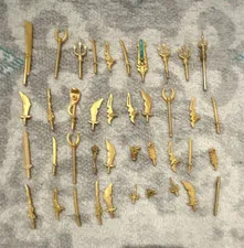 LEGO Lot of 40 Gold Minifigure Weapon Lot - Swords, Spears Tridents and More