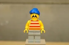 Lego Minifigure Toy Vintage Pirate PI041 Blue Cap Striped Shirt Open Head
