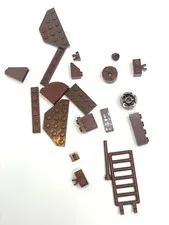 MIXED LOT OF 20 DARK MEDIUM BROWN LEGO PLATES LADDER SLOPE AXLES