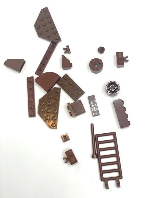 MIXED LOT OF 20 DARK MEDIUM BROWN LEGO PLATES LADDER SLOPE AXLES