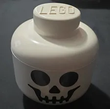 LEGO White Brick-Shaped Storage Container w/ Lid, Skull Face Design