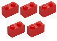 LEGO 5x Brick 1x2 Bright Red Red 3004 300421 Building Block New Basic Brick Brick