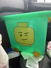 LEGO Green/Yellow Plastic Storage Container Bin w/ Wheels & Handle 2013