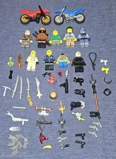 LEGO 9 Minifigure and Accessory Lot - Motorcycles, Weapons