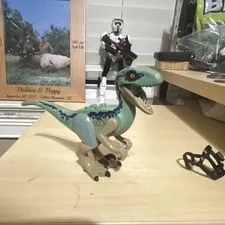LEGO Jurassic World Velociraptor Blue printed dinosaur figure with camera