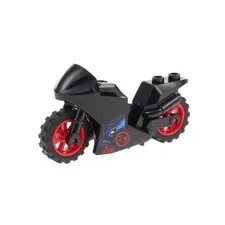 1x LEGO Motorcycle Sports Black Logogram 'DS' Red Wheels 18896 18895pb17