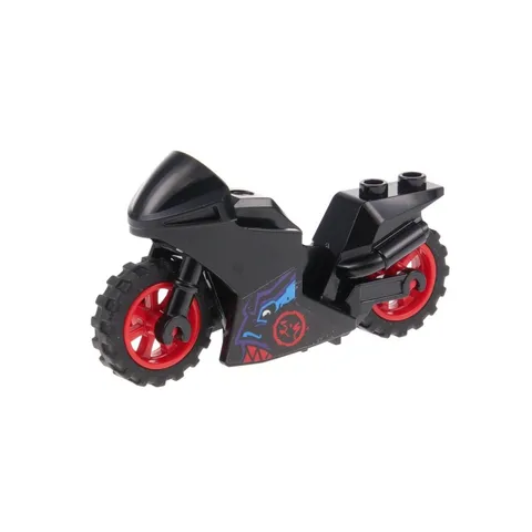 1x LEGO Motorcycle Sports Black Logogram 'DS' Red Wheels 18896 18895pb17