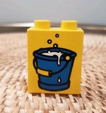 Vintage 80's Lego DUPLO 1 x 2 x 2 Printed Specialty Yellow Brick Bucket Of Water