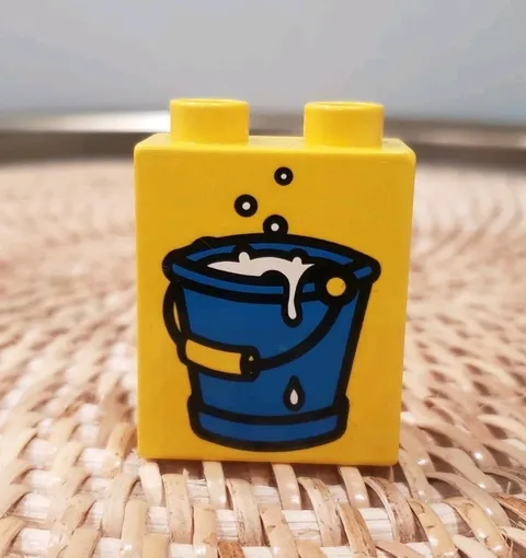 Vintage 80's Lego DUPLO 1 x 2 x 2 Printed Specialty Yellow Brick Bucket Of Water