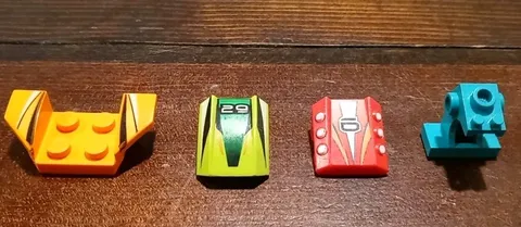 LEGO Orange Mudguard Plate, Green Front #29, Red Front #6, Teal Steering Column