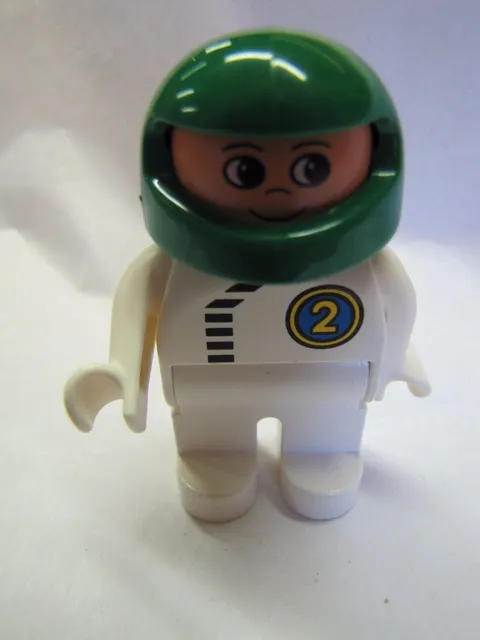 LEGO DUPLO RACE CAR DRIVER #2 in Green Helmet for Motorcycle 2.5" FIGURE 
