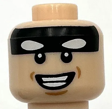 Lego New Light Nougat Minifigure Head Black Headband White Squinted Batman Part