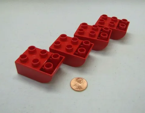 LEGO Duplo Block RED 2x3 CURVED BOTTOM BRICK 4 Block Lot Building 98252