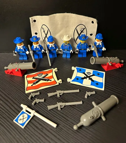 LEGO Cavalry Minifigure Lot w/ Cannons, Flags, Weapons & Covered Wagon Cloth