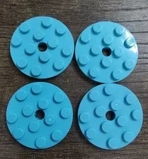 Lot of 4 LEGO Medium Azure 4x4 Round Plate with Hole 60474 Parts Pieces 