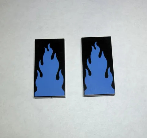 Lego Lot Of 2 2x4 Tiles Tile Black Blue Fire Flames Printed 320 City New