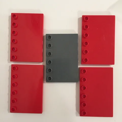 Lego Duplo - 4 Red and 1 Grey 6x1 Thin Blocks