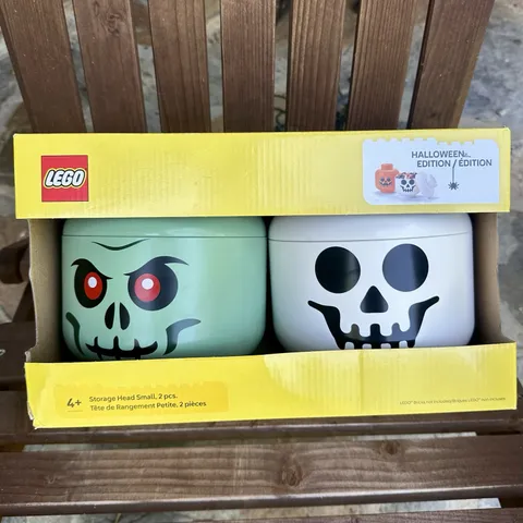 Lego Halloween Edition Small 2 Piece Set Zombie & Skeleton Storage Heads ~ Green