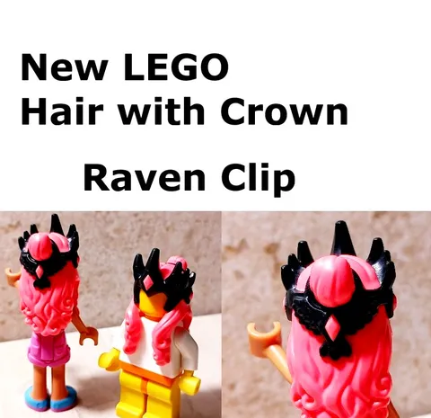 New LEGO Crown Hair GORGEOUS Raven Clip Royalty Queen Coral Wig Curly Wavy Thick