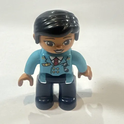Lego Duplo Figure Woman Airline Pilot Sunglasses Gold Pilot Wings