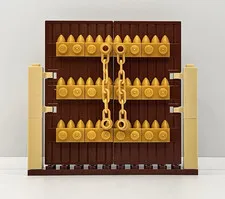 Lego Stockade Doors Reddish Brown W Gold Ramparts Chains Hinges Baseplate New