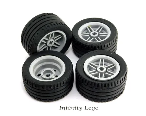 4 LEGO Tyre 43.2 x 22 ZR  Wheel Light Grey Rim Hub Axle Hole 44309 56145 5327
