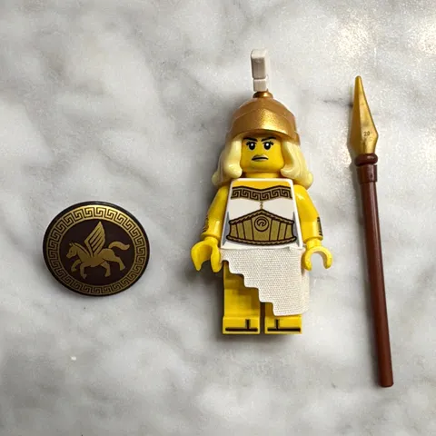 LEGO Female Warrior/Gladiator Minifigure w/ Gold Helmet, Spear & Shield