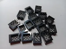 LEGO BULK LOT 16 BLACK WINDOW BLACK LATTICE PANE 1X2X2 FLAT FRONT #60592