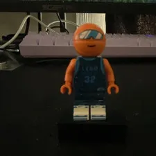 LEGO Basketball Minifigure Player Orange Head Goggles Blue Jersey #32