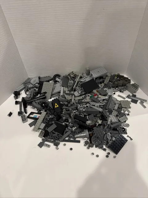 Lot Of 2 Pounds (Lbs) Lego Miscellaneous Black, Gray, Dark Gray Pieces Bricks