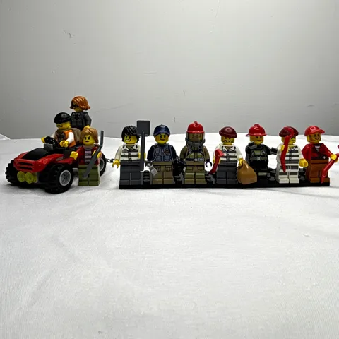 LEGO Minifigure Lot w/ Motorcycle & Accessories Plastic Prisoners +Fire Men 5+