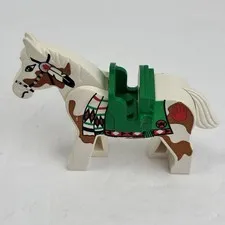 Vintage LEGO Western Indian Horse Figure White with Brown Patches & War Paint