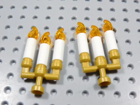 LEGO Lot of 2 Gold Candelabra w/ White Candles & Flames Minifig BV