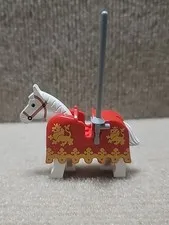 Lego 1980s Castle White Horse w/ Red Horse Barding Yellow Lions For 6081 / 6060