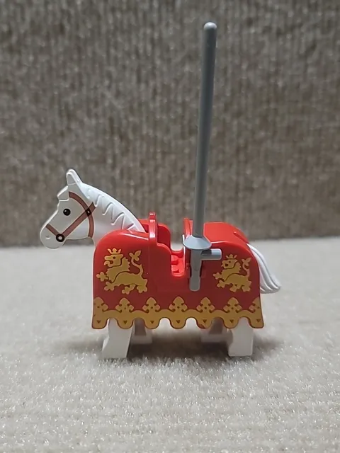 Lego 1980s Castle White Horse w/ Red Horse Barding Yellow Lions For 6081 / 6060