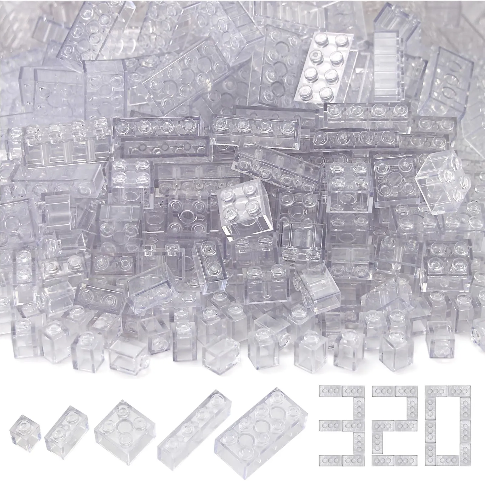 Classic Building Blocks Set 320 Piece Mixed Bricks 1x1, 1x2, 1x4, 2x2, 2x4 Bundl...