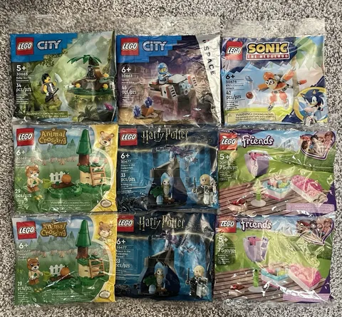 Lego Polybag Assorted Lot Of 9 - 6 Unique - Friends, Harry Potter, City + Sealed