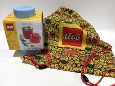 Lego Round Stackable Storage Brick and Minifigure Print Nylon Drawstring Bag