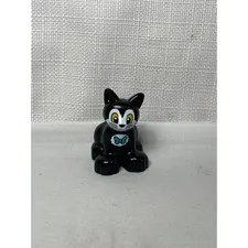 LEGO Duplo Figaro, Black Cat Animal Figure Sitting with Blue Bow Tie White Face