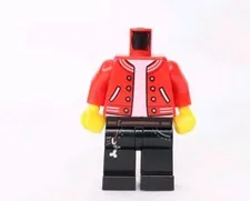 LEGO Minifigure Body Only Red Jacket Striped Trim Black Bottoms 