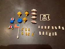Vintage 70`s 80`s Lego People Pieces And Flags Pirate And USA