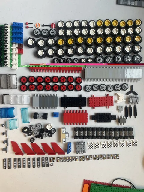 LEGO Lot Car Parts ( wheels, windshields, steering wheels, controls) 