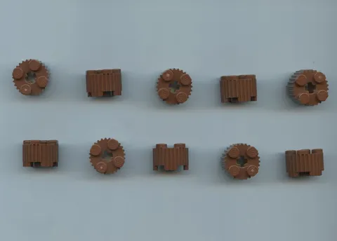 LEGO x 10 Reddish Brown Brick, Round 2 x 2 with Axle Hole and Grille