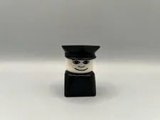Vintage Lego Mega Block Police Man Cop Black Shirt Hat 2.5”