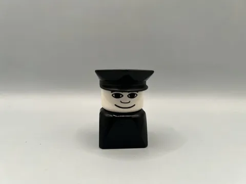 Vintage Lego Mega Block Police Man Cop Black Shirt Hat 2.5”
