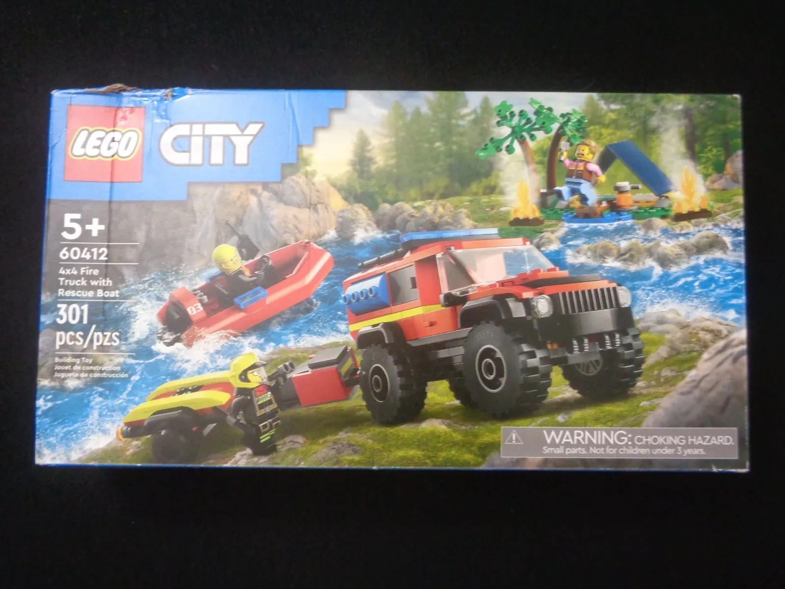 Lego City 60412 4x4 Fire Truck Rescue Boat Box Damage Retired